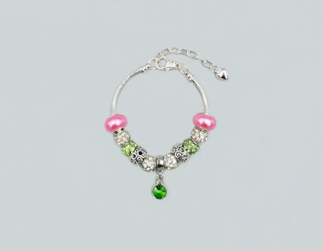 SILVER PINK GREEN CHARM BRACELET ( 6086 PK ) sold by Oh My Jewelry