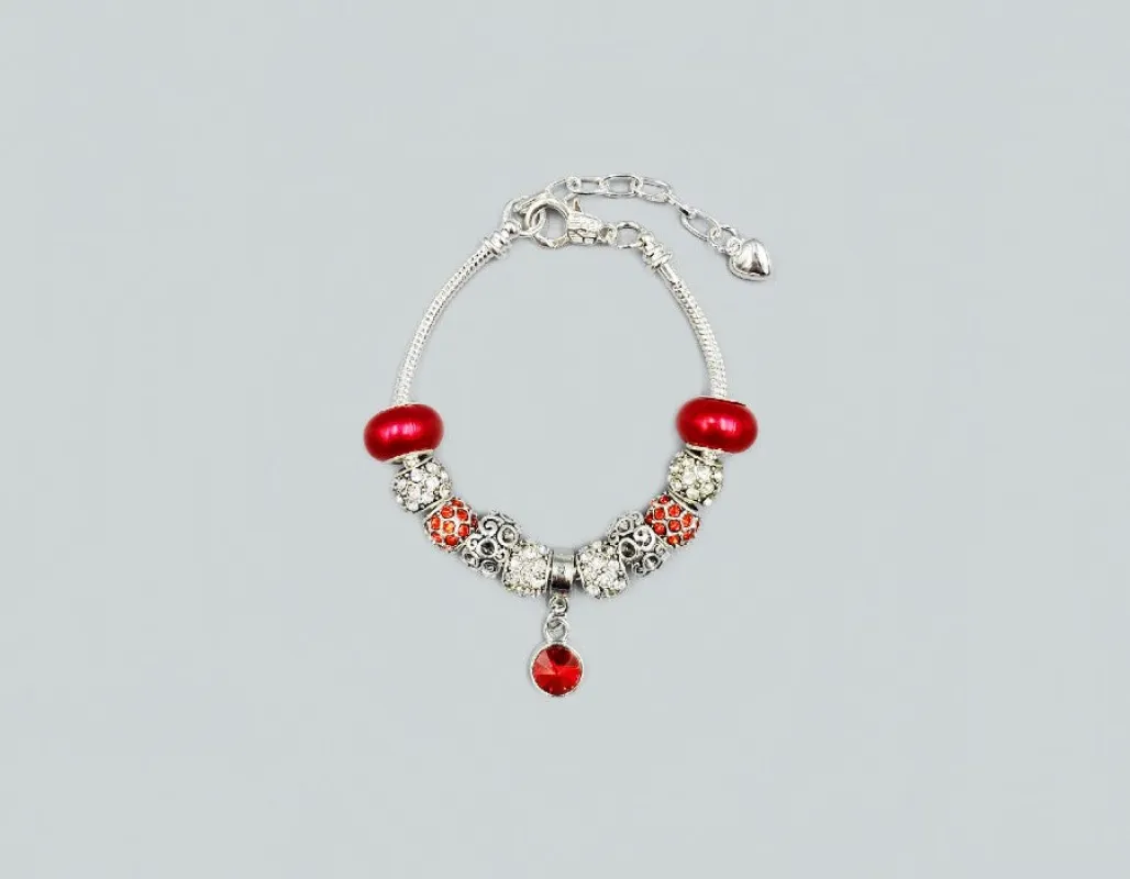 SILVER RED CHARM BRACELET ( 6086 RD ) made by Oh My Jewelry