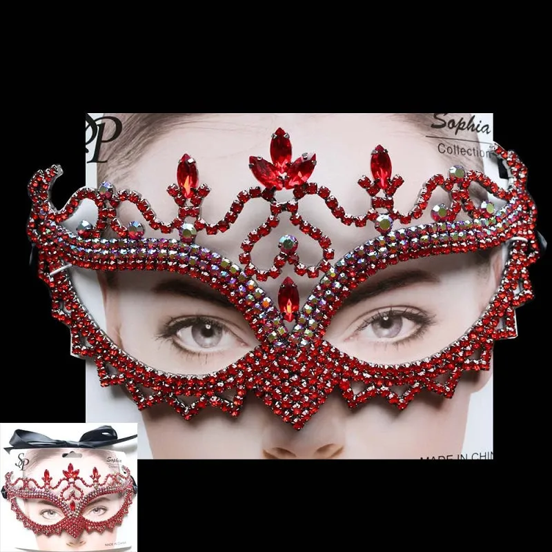 Red and Red AB Rhinestone Mask ( 1341 ) made by Oh My Jewelry