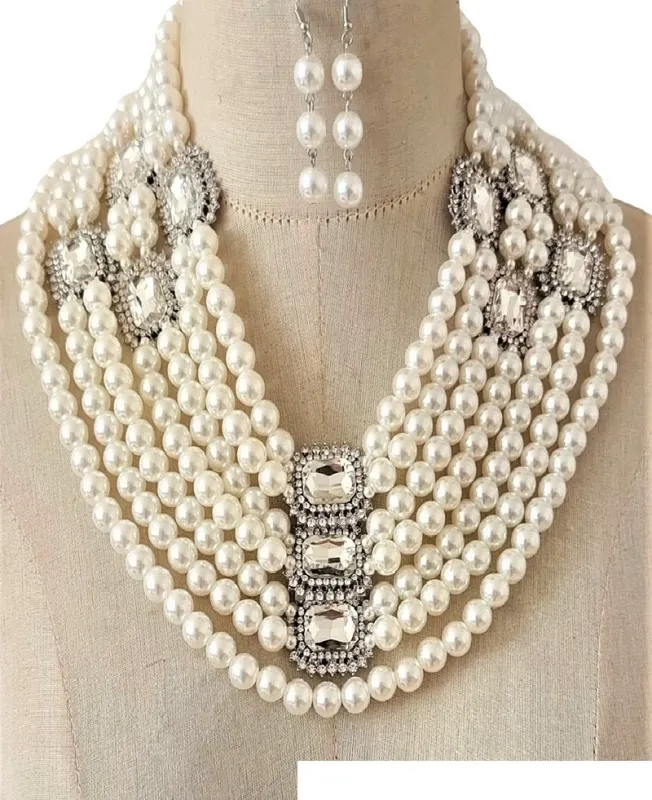 SILVER NECKLACE SET WHITE PEARLS ( 3523 RHWHTCL ) sold by Oh My Jewelry