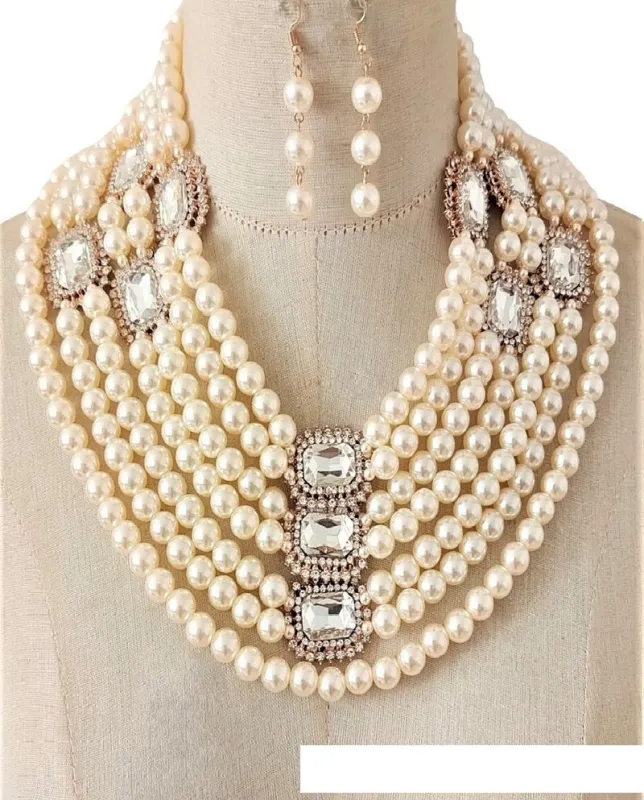 GOLD NECKLACE SET CREAM PEARLS ( 3523 CRMCL ) made by Oh My Jewelry