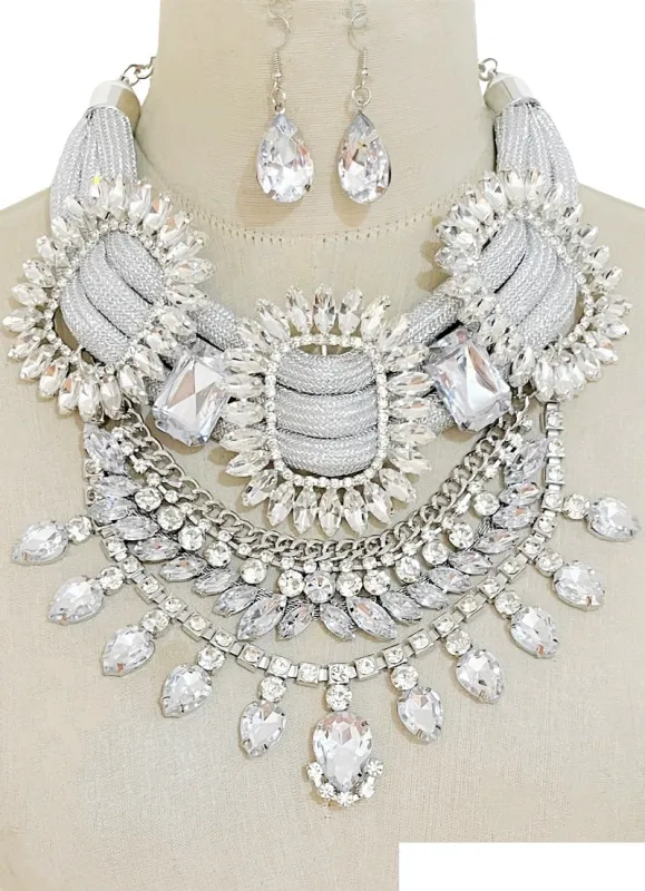 SILVER NECKLACE SET CLEAR STONES ( 3526 RHCL ) sold by Oh My Jewelry