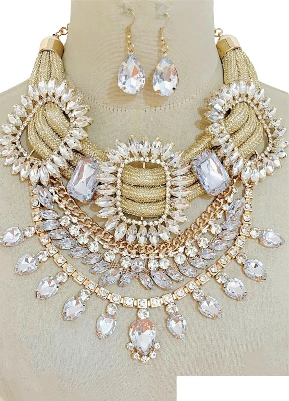 GOLD NECKLACE SET CLEAR STONES ( 3526 GPCL ) made by Oh My Jewelry