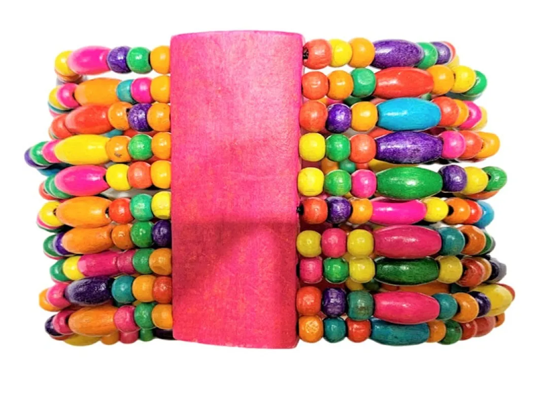 MULTI COLOR WOODEN STRETCH BRACELET ( 0605 WDMT ) made by Oh My Jewelry