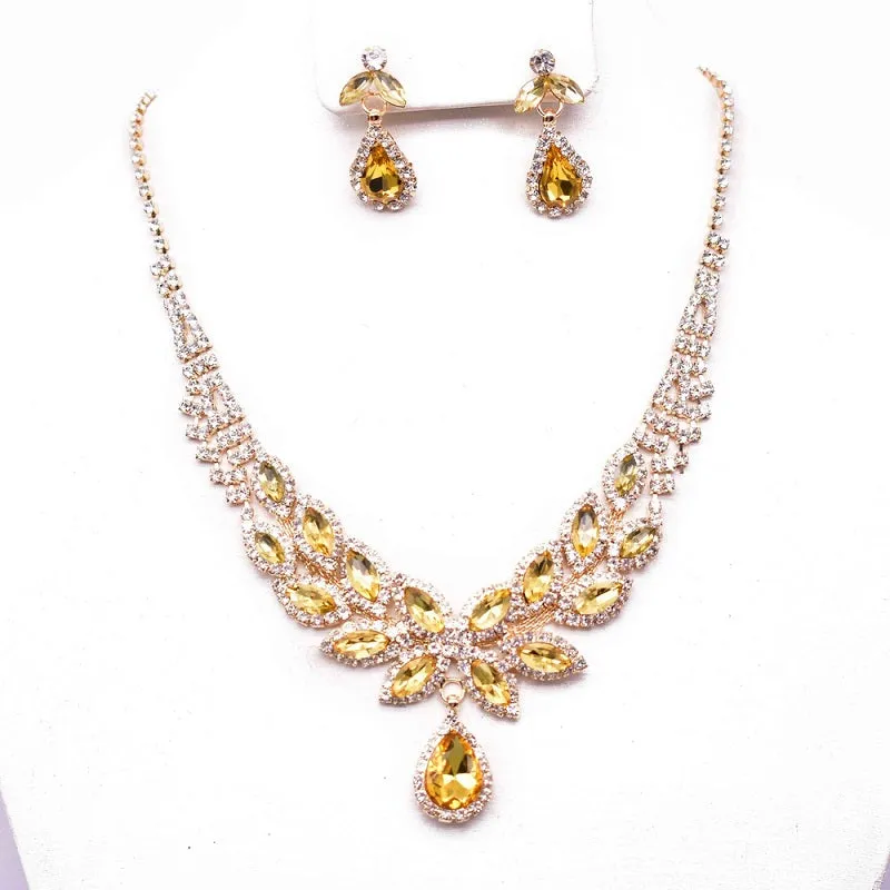 GOLD NECKLACE SET CLEAR YELLOW STONES ( 12048 GYE ) sold by Oh My Jewelry
