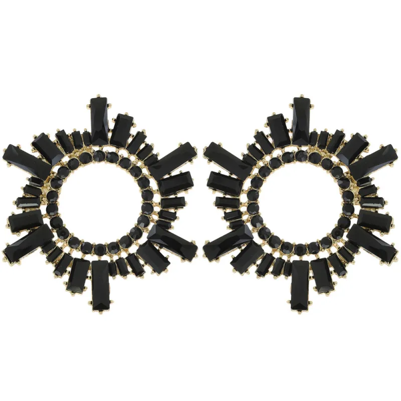 GOLD CIRCLE EARRINGS BLACK STONES ( 12109 GJT ) sold by Oh My Jewelry
