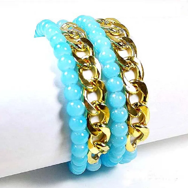 BLUE GOLD STRETCH BRACELET ( 1217 GDBLU ) sold by Oh My Jewelry