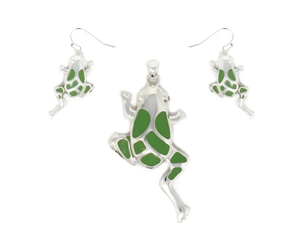 SILVER GREEN FROG PENDANTS EARRINGS ( 1659 SGRN ) made by Oh My Jewelry