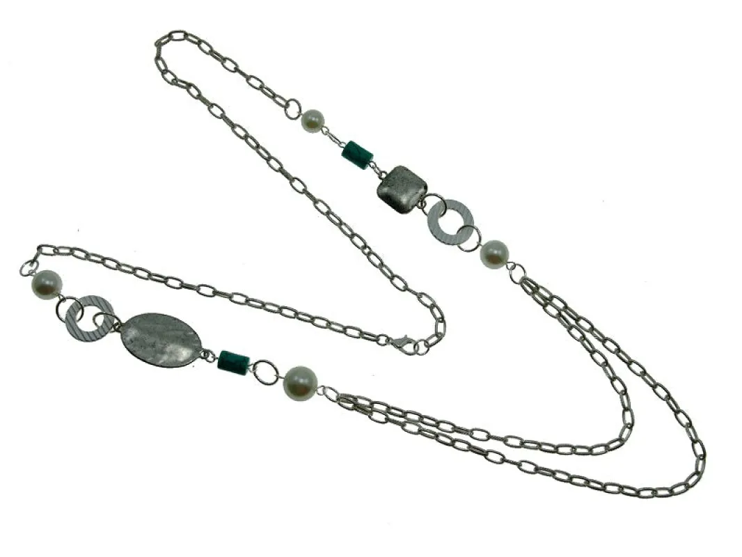 SILVER TURQUOISE STONE NECKLACE ( 1985 2 ) sold by Oh My Jewelry