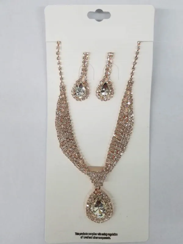 ROSE GOLD CLEAR Pave Teardrop Rhinestone Necklace Set(SR 0143-13C) sold by Oh My Jewelry
