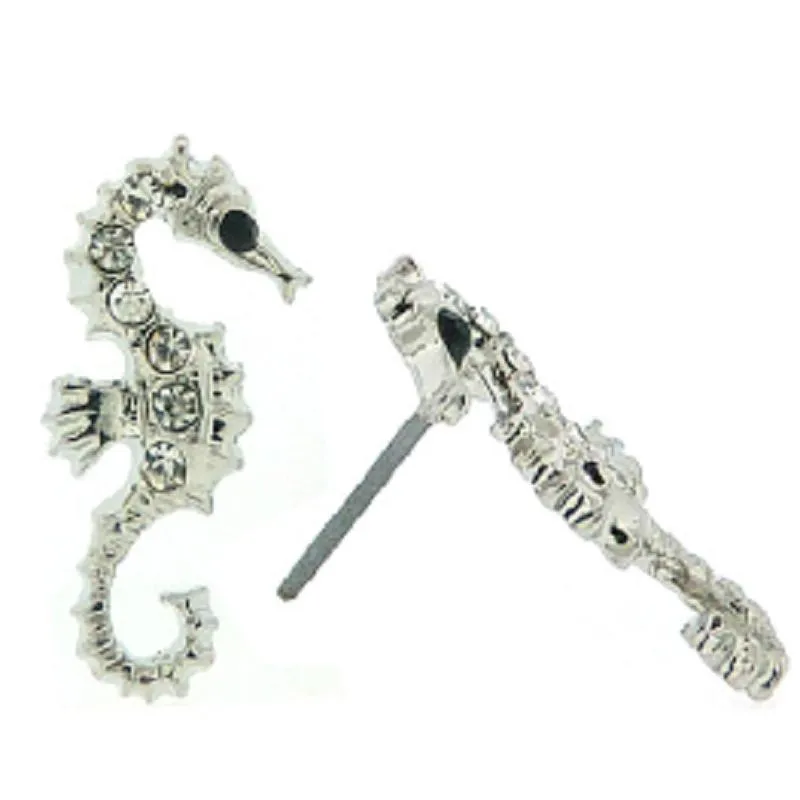 SILVER SEAHORSE EARRINGS CLEAR STONES ( 1807 RCR ) made by Oh My Jewelry