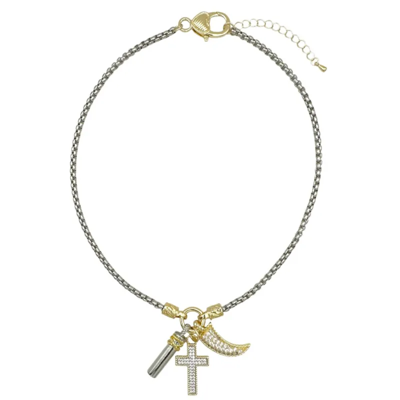 14K GOLD PLATED NECKLACE CZ STONES CROSS CHARMS ( 1557 ) made by Oh My Jewelry