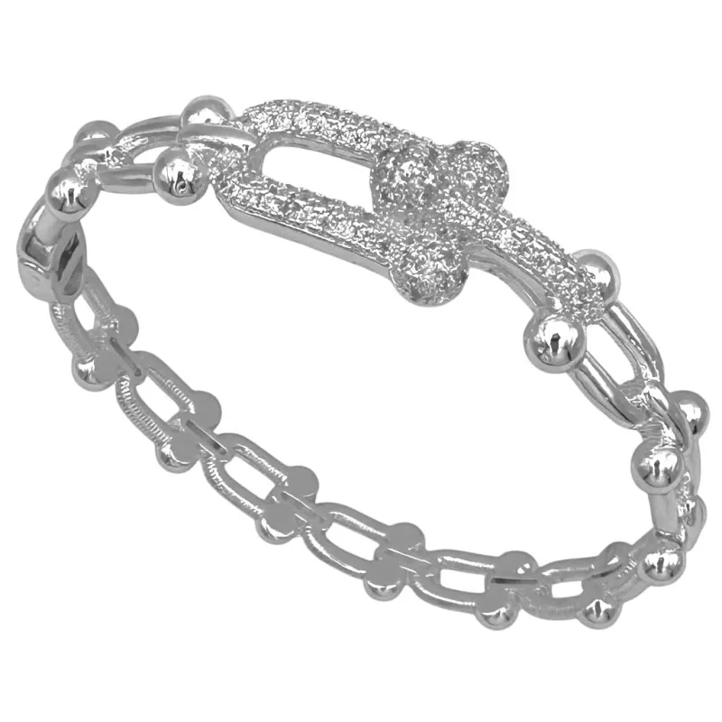 SILVER BANGLE CLEAR CZ STONES ( 1535 BX ) made by Oh My Jewelry
