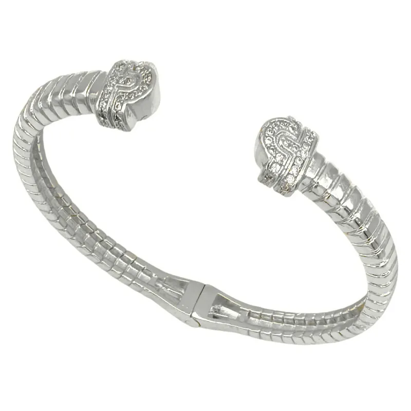 SILVER CUFF BANGLE CLEAR CZ STONES ( 1576 BX ) made by Oh My Jewelry