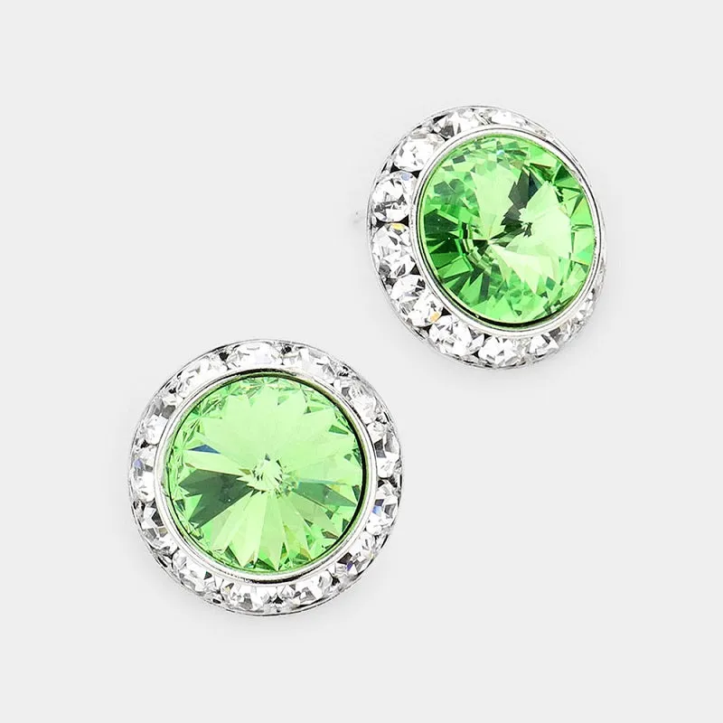 LIME GREEN Rondelle Crystal Stud Earrings ( MRE 14-03 ) made by Oh My Jewelry