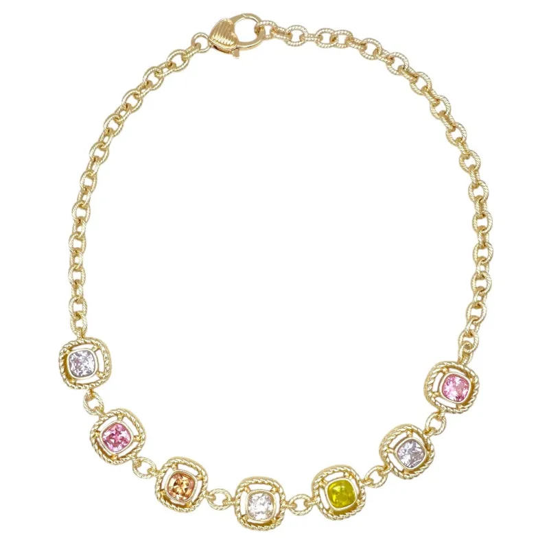 GOLD LIGHT MULTICOLOR NECKLACE CZ STONES ( 1549 GLM ) made by Oh My Jewelry