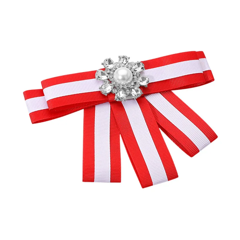 LARGE RED WHITE RIBBON BROOCH ( 1077 RD ) made by Oh My Jewelry