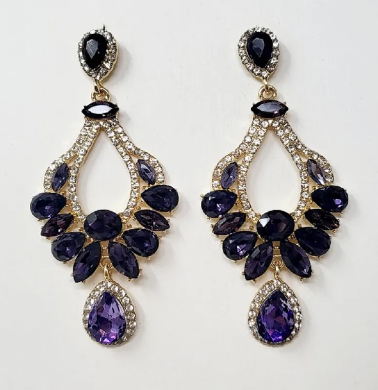 GOLD EARRINGS CLEAR PURPLE STONES ( 10210 GPU ) sold by Oh My Jewelry