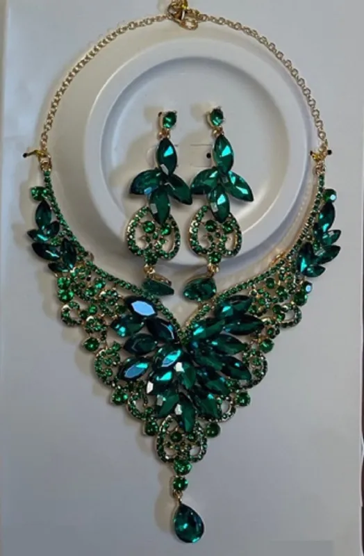 GOLD NECKLACE SET GREEN STONES ( 014274 GGR ) sold by Oh My Jewelry