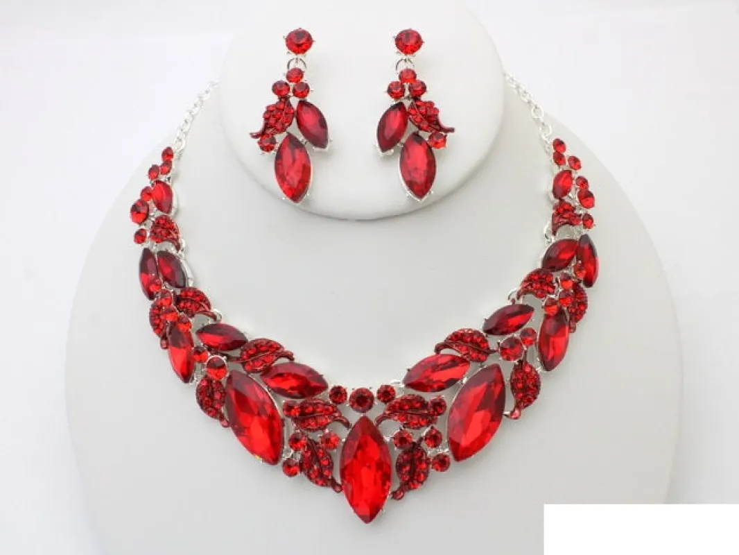 SILVER RED NECKLACE SET ( 21046 SRD ) made by Oh My Jewelry