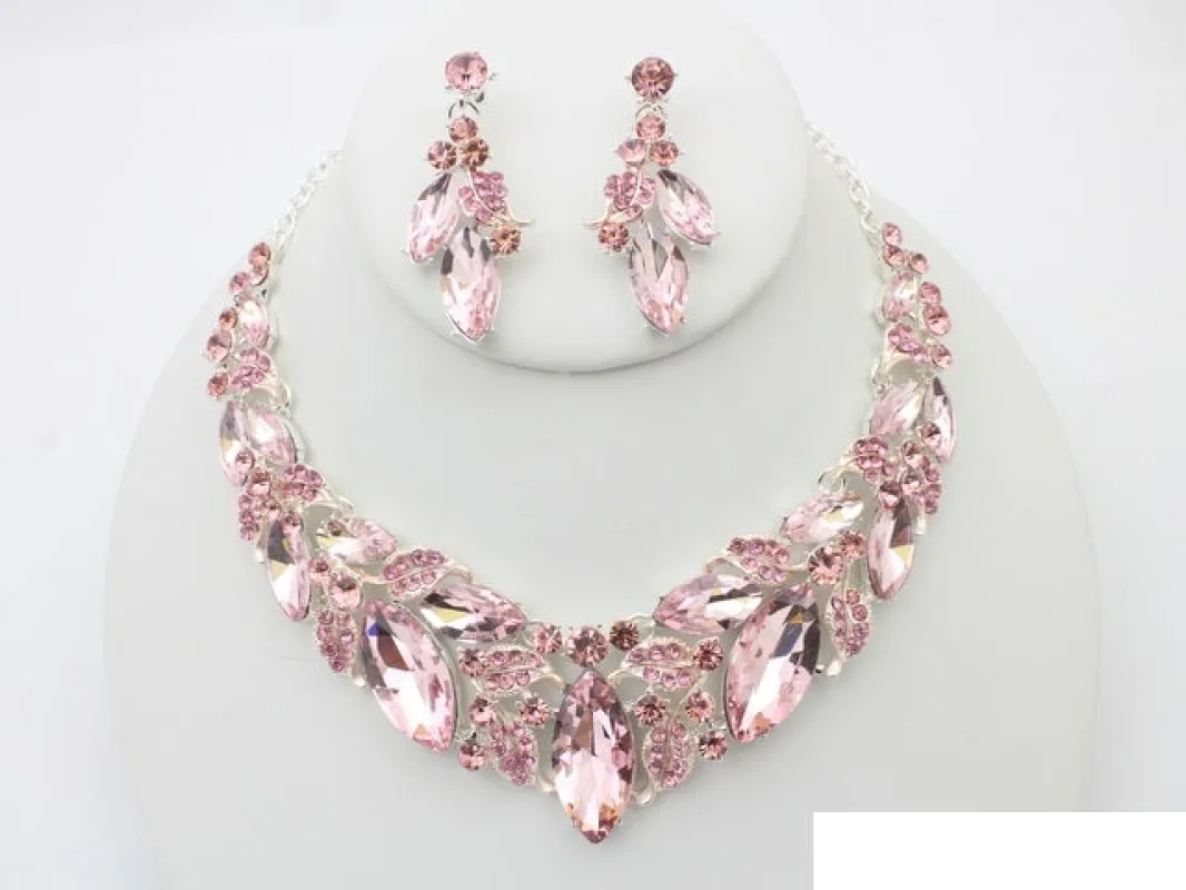 SILVER PINK NECKLACE SET ( 21046 SLROS ) made by Oh My Jewelry