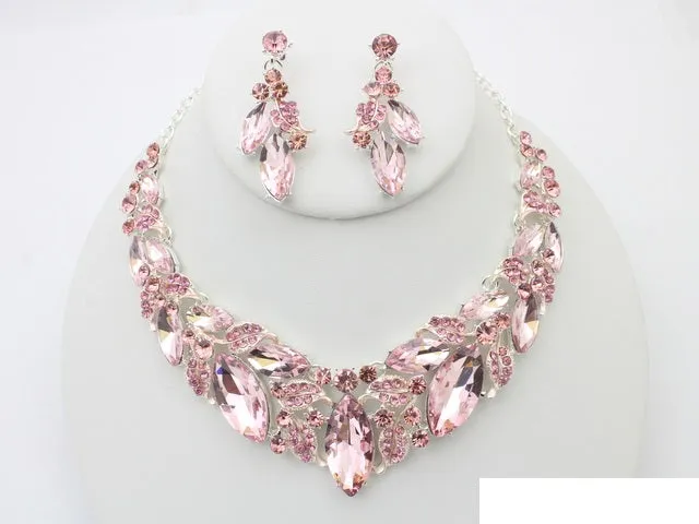 SILVER PINK NECKLACE SET ( 21046 SLROS ) sold by Oh My Jewelry