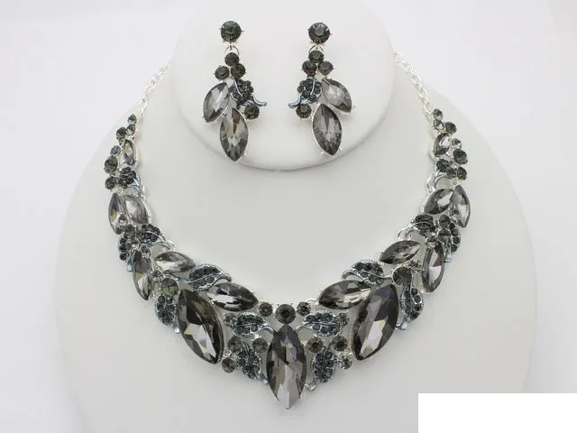 SILVER BLACK DIAMOND NECKLACE SET ( 21046 SDIA ) sold by Oh My Jewelry