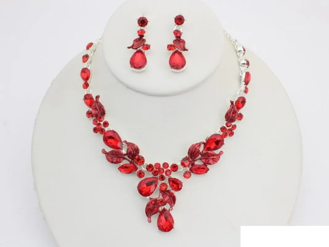 SILVER RED NECKLACE SET ( 20998 SRD ) made by Oh My Jewelry