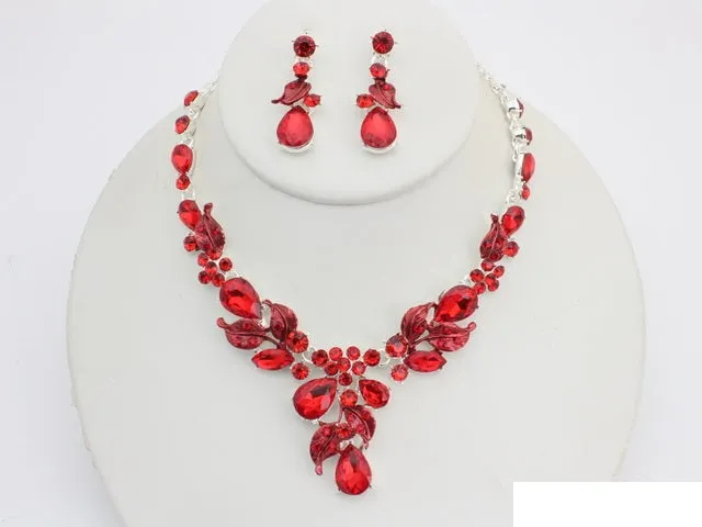 SILVER RED NECKLACE SET ( 20998 SRD ) sold by Oh My Jewelry