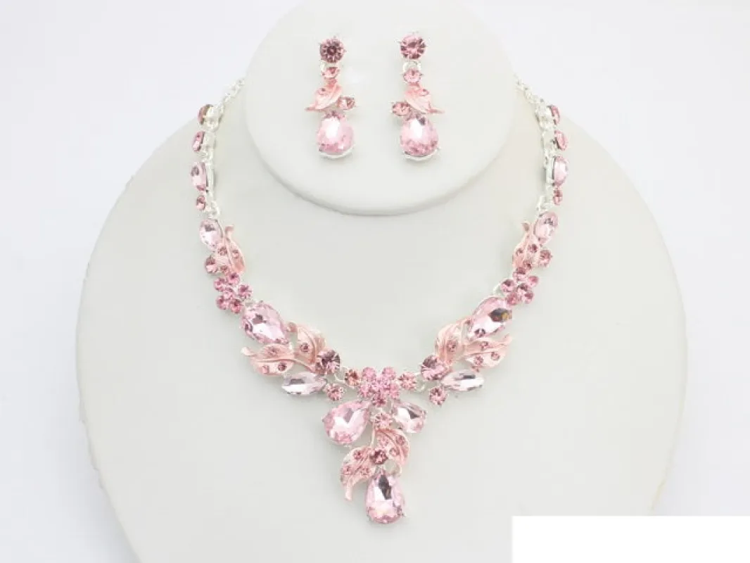 SILVER PINK NECKLACE SET ( 20998 SLROS ) made by Oh My Jewelry