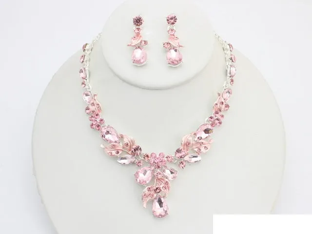 SILVER PINK NECKLACE SET ( 20998 SLROS ) sold by Oh My Jewelry