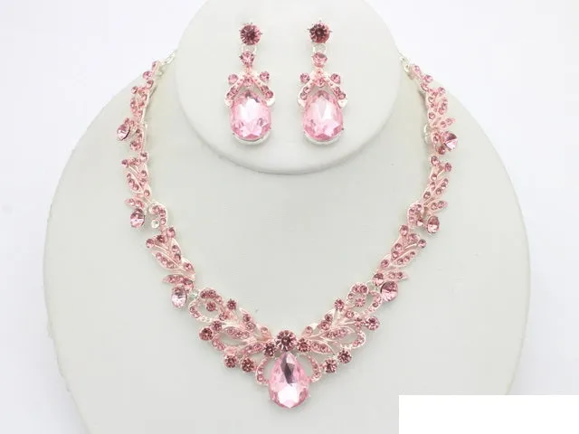 SILVER PINK NECKLACE SET ( 20995 SLROS ) sold by Oh My Jewelry