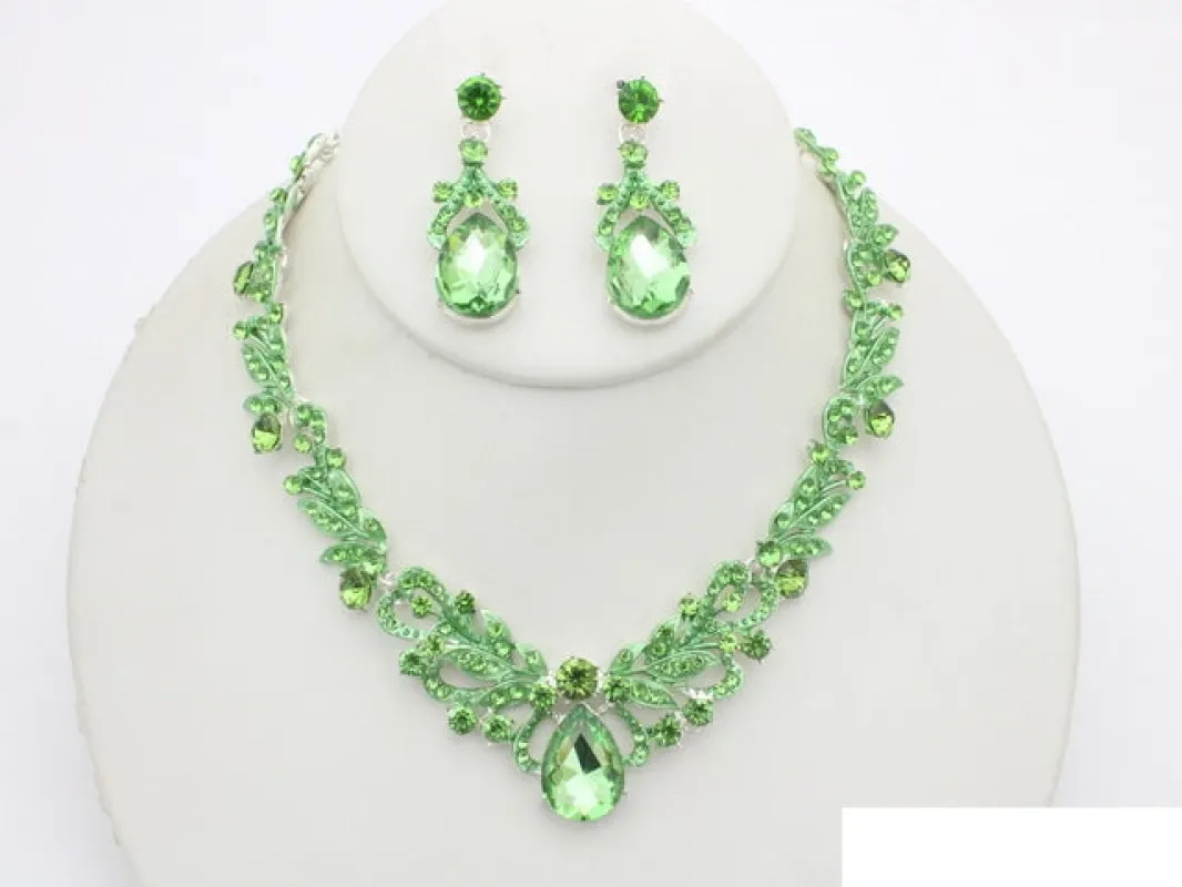 SILVER GREEN NECKLACE SET ( 20995 SLGR ) sold by Oh My Jewelry