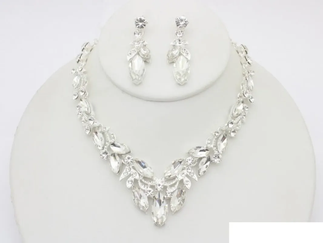 SILVER CLEAR NECKLACE SET ( 20911 SCRY ) made by Oh My Jewelry