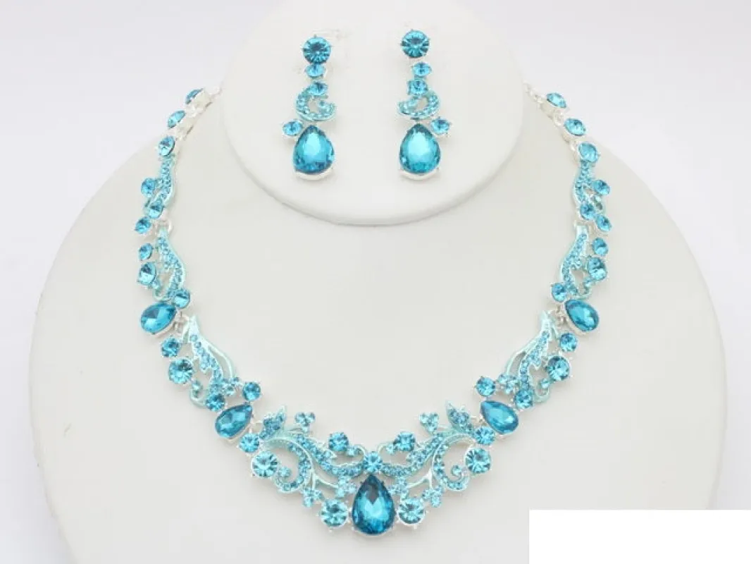 SILVER AQUA NECKLACE SET ( 20907 SAQU ) made by Oh My Jewelry