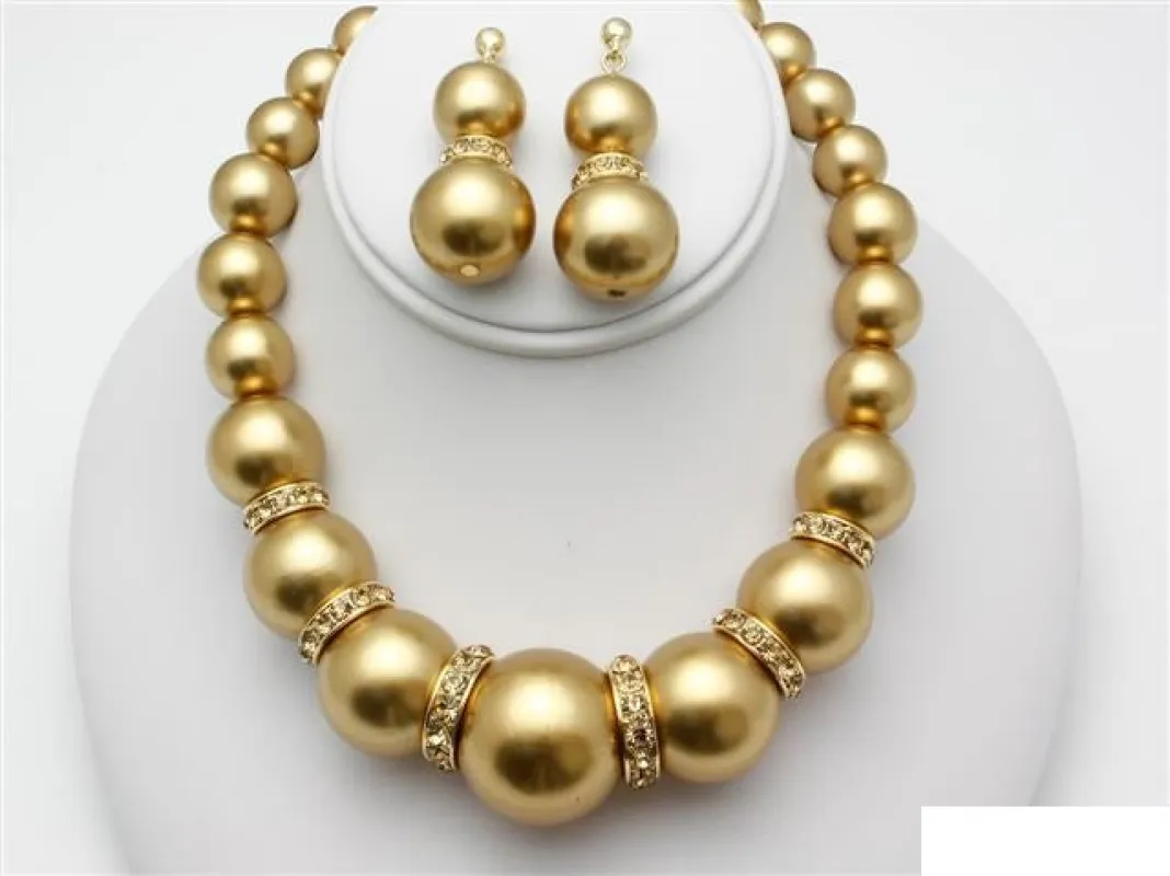 PEARL NECKLACE SET GOLD ( 11264 GO ) made by Oh My Jewelry