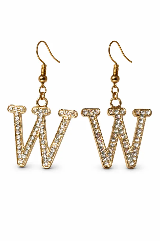 GOLD W EARRINGS CLEAR STONES ( W235 ) sold by Oh My Jewelry
