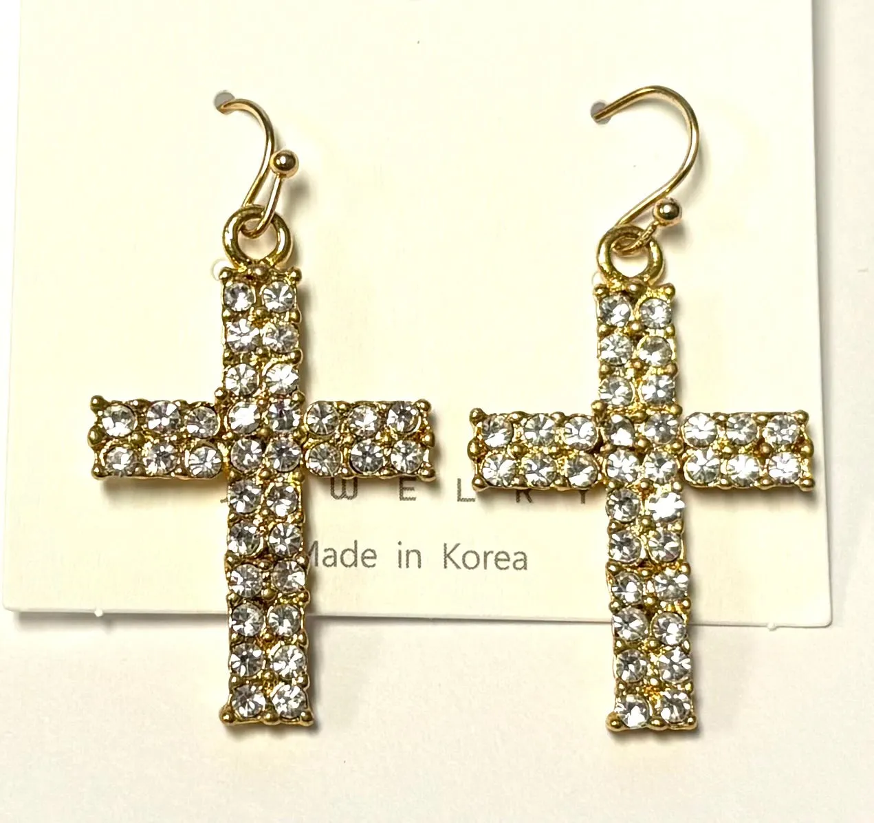 GOLD CROSS EARRINGS CLEAR STONES ( 588 GD ) sold by Oh My Jewelry