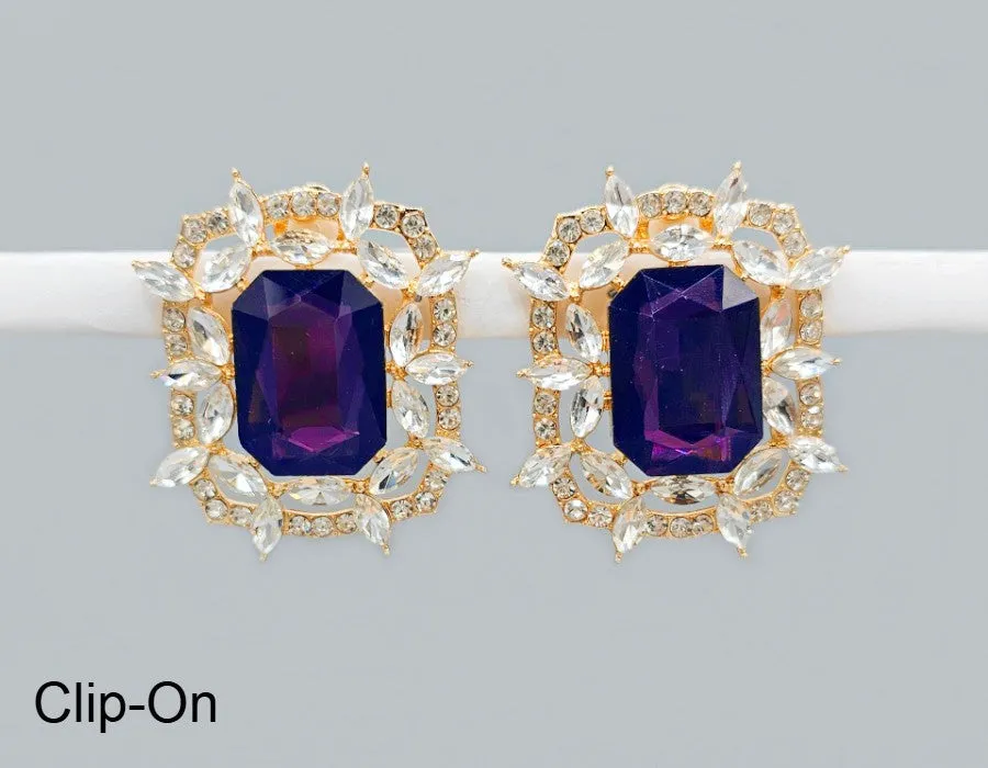 GOLD PURPLE CLEAR CLIP ON EARRINGS ( 2748 PU ) sold by Oh My Jewelry