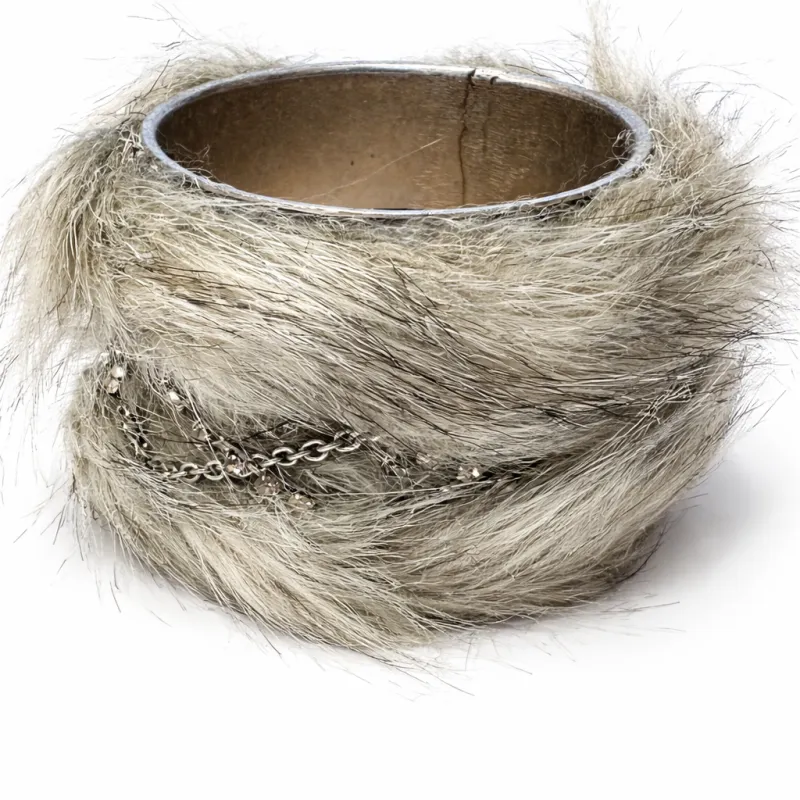 SILVER BANGLE FAUX FUR CLEAR STONES ( 7235 BSGA ) sold by Oh My Jewelry