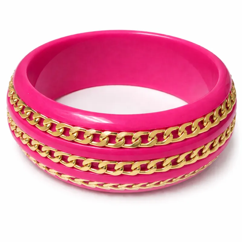 FUCHSIA BANGLE GOLD CHAINS ( 0236 FU ) sold by Oh My Jewelry