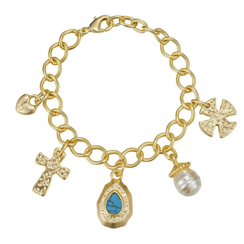 GOLD BRACELET TURQUOISE CHARMS ( 9582 ) made by Oh My Jewelry