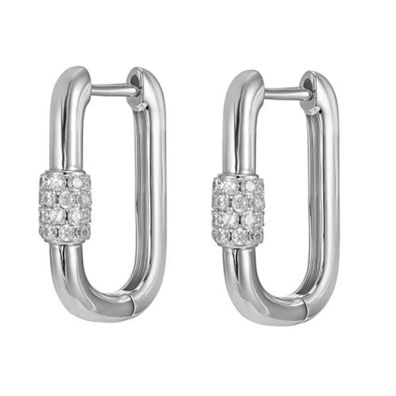 1" SILVER EARRINGS CLEAR CZ STONES ( 9992 R ) made by Oh My Jewelry