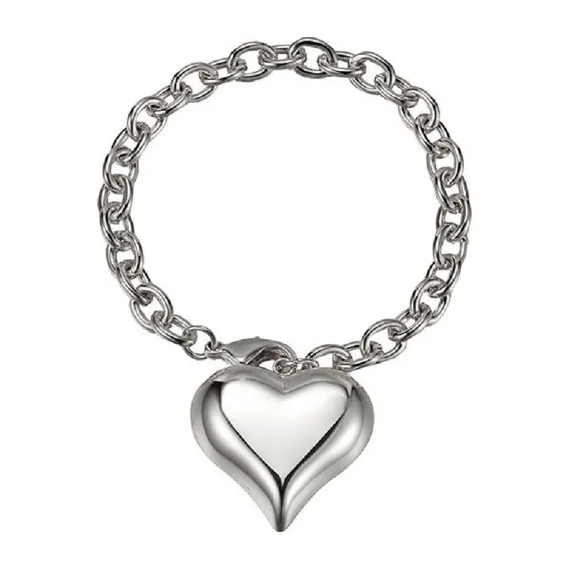 SILVER LOBSTER CLASP BRACELET WITH DANGLING HEART CHARM ( 9893 R ) made by Oh My Jewelry
