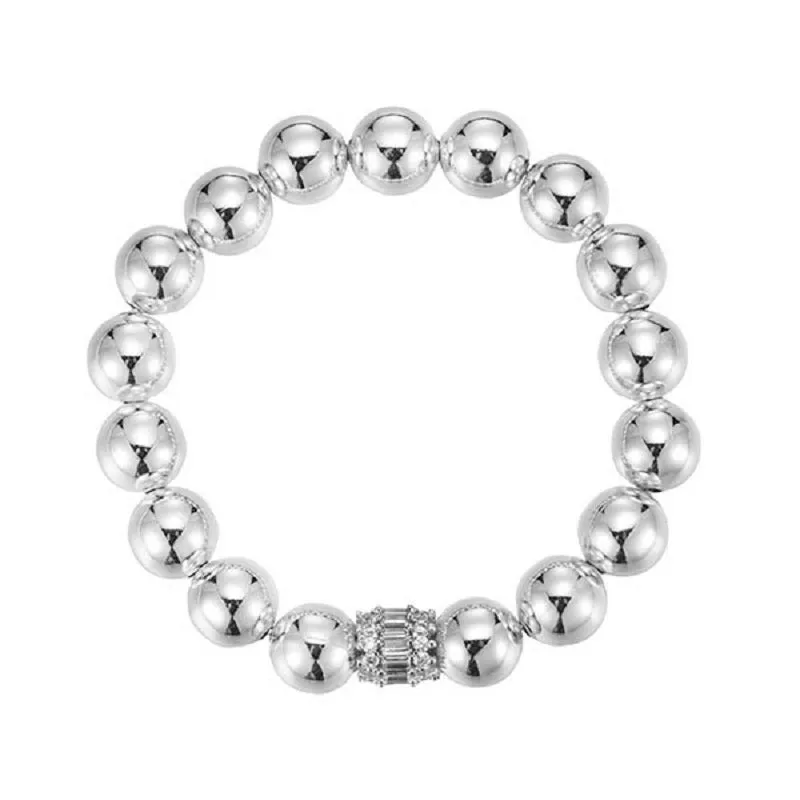 SILVER BALL BEADED STRETCH BRACELET WITH CZ STONES ( 9966 R ) made by Oh My Jewelry
