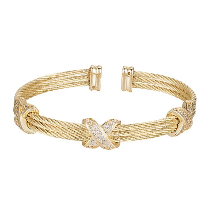 GOLD CUFF BANGLE CLEAR CZ STONES ( 9923 G ) made by Oh My Jewelry