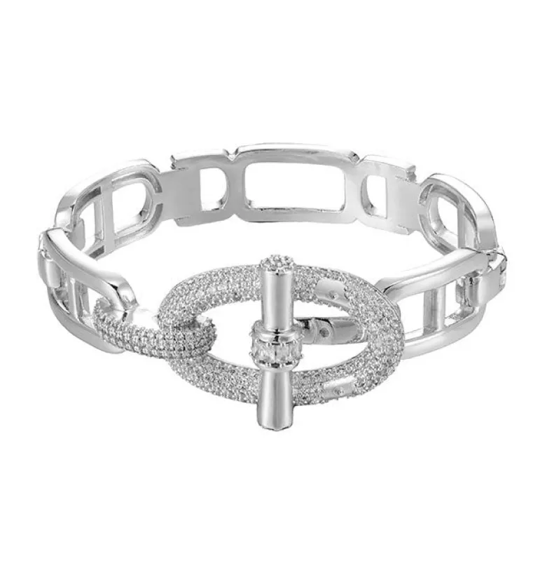 SILVER BANGLE CLEAR CZ STONES ( 9962 R ) made by Oh My Jewelry
