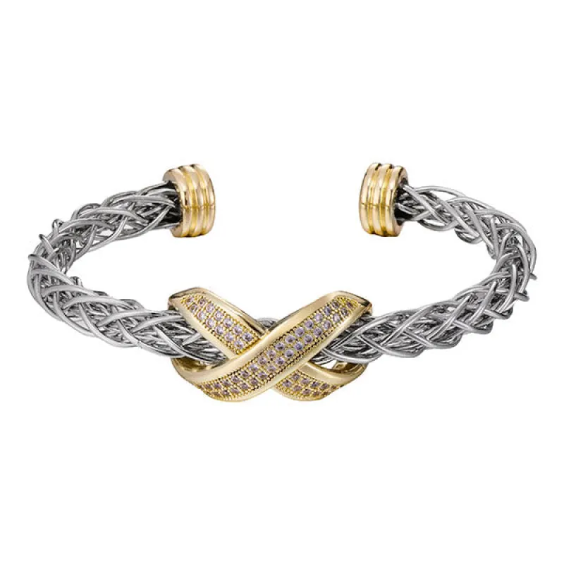 SILVER GOLD CUFF BANGLE CLEAR CZ STONES ( 10020 ) made by Oh My Jewelry
