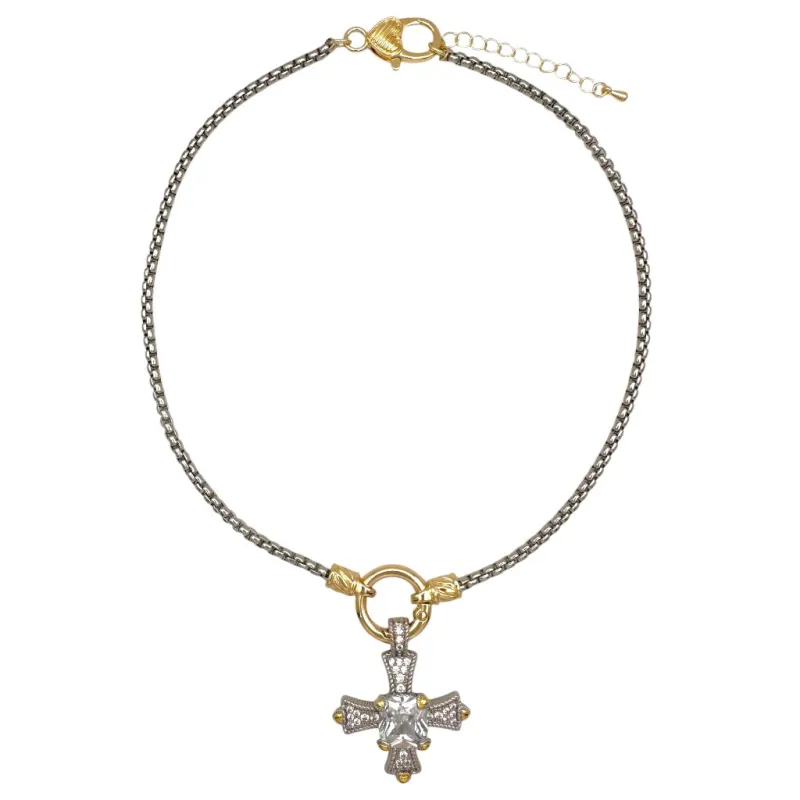 14K GOLD PLATED NECKLACE CROSS CLEAR CZ STONES ( 1510 C ) made by Oh My Jewelry