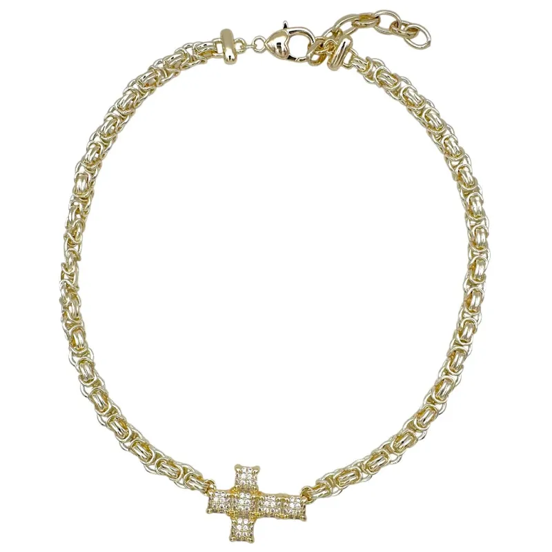 14K GOLD PLATED NECKLACE CROSS CLEAR CZ STONES ( 1473 G ) made by Oh My Jewelry